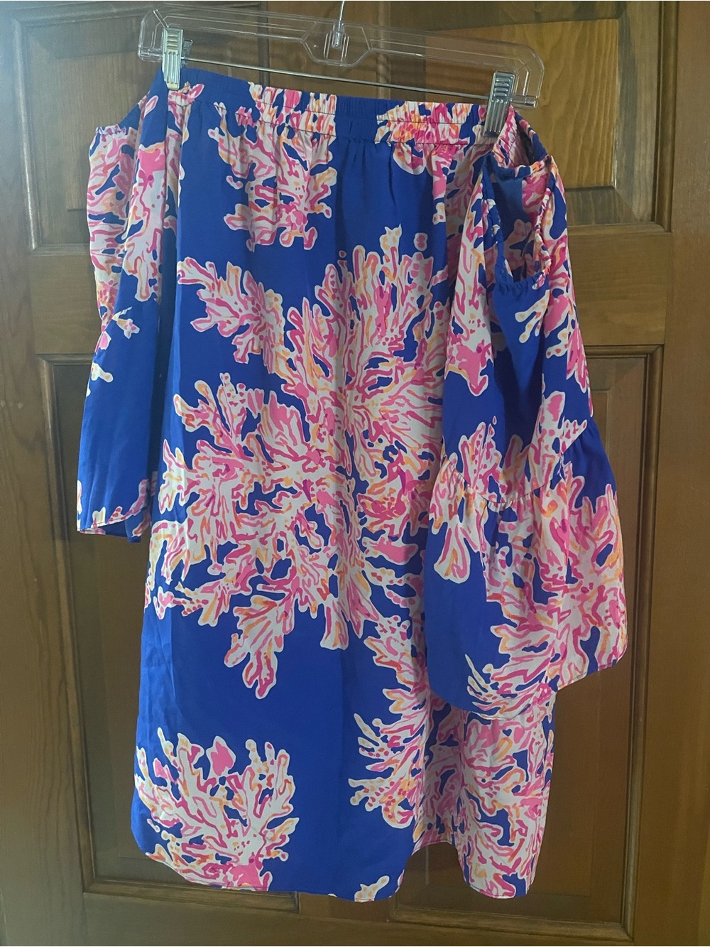 Lilly Pulitzer Royal Blue Off-Shoulder Dress with Pink & Orange Floral Print